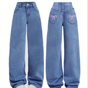 Kids' Denim Jeans with Pink Bow Accents